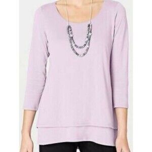 Pure Jill Elliptical Layered Top Purple Lilac Split Back Scoop Neck SZ M Petite